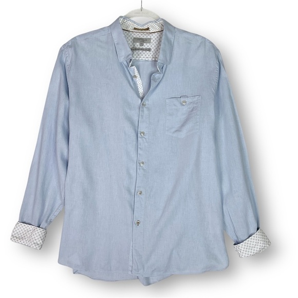 Ted Baker Mens Linen Blend Shirt 3XL Button Up Long Sleeve Contrast Sleeve Blue - Picture 1 of 11